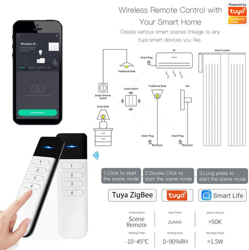 12 4-Way Wireless Zigbee Smart Button, Scene Controller, Remote Control Button Switch for Smart Home Devices