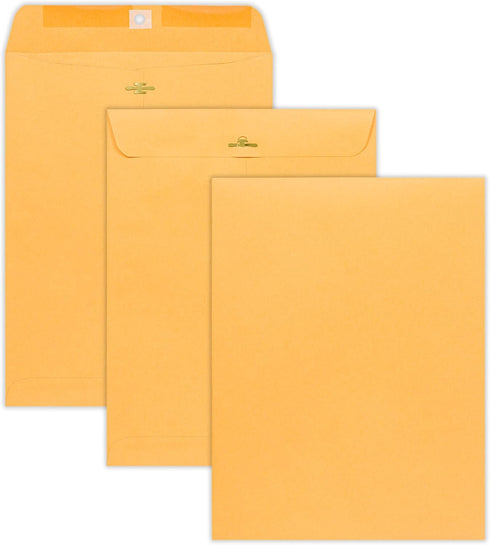 EnDoc 9 1/2 x 12 1/2 Clasp Envelopes - 10 Pack - Brown Kraft Gummed Seal Closure Heavyweight Paper for Home, Office