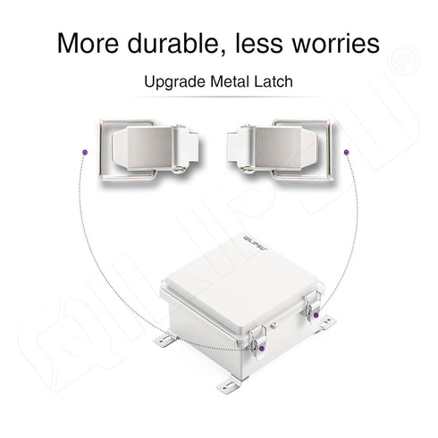 QILIPSU Hinged Cover Junction Box, 150x150x90mm, Stainless Steel Latch, IP67 Waterproof DIY Electrical Enclosure, Grey