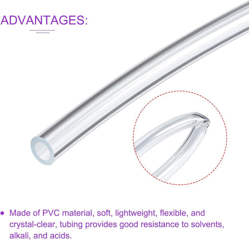 DMiotech 5mm ID 8mm OD Clear PVC Tube - Flexible Transparent Hose for Garden Water, Air, Oil Tube, 2.5m Length