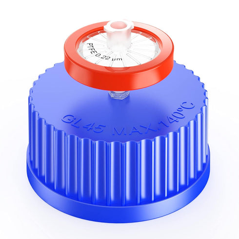2pcs Blue Vented Screw Cap with 0.22um PTFE Syringe Filter, Liquid Culture Lid,Autoclavable, GL45 Thread