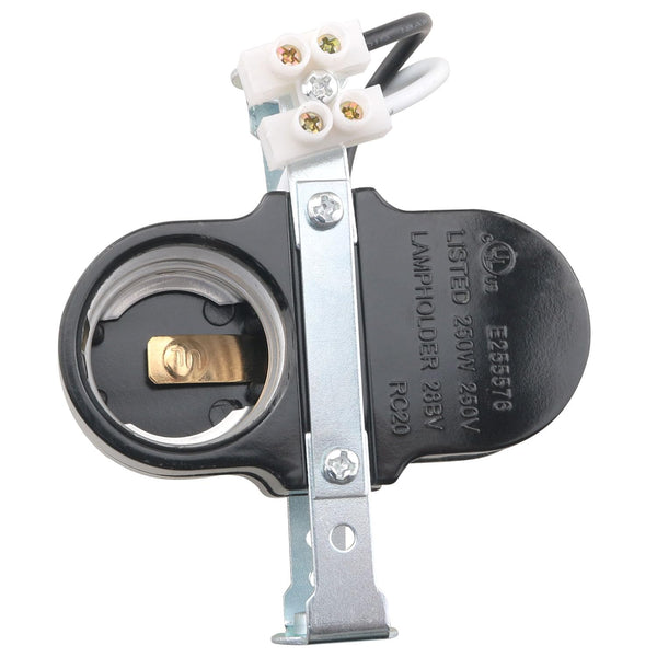 CHENJIN E26 Dual Lamp Socket with 1/8 Bracket Electric Wood Double Fork Lamp Holder for Chandeliers, Black