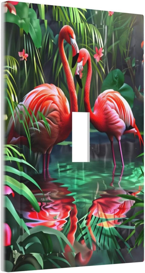 haigof 1 3 5 Inch Jungle Flamingo Light Switch Cover Wall Plate Gang Single Plates Print Faceplate Home Decor X