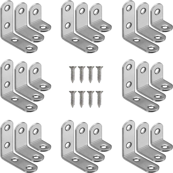 24 Pcs L Bracket 3 Size Corner Brace Stainless Steel Small Shelf