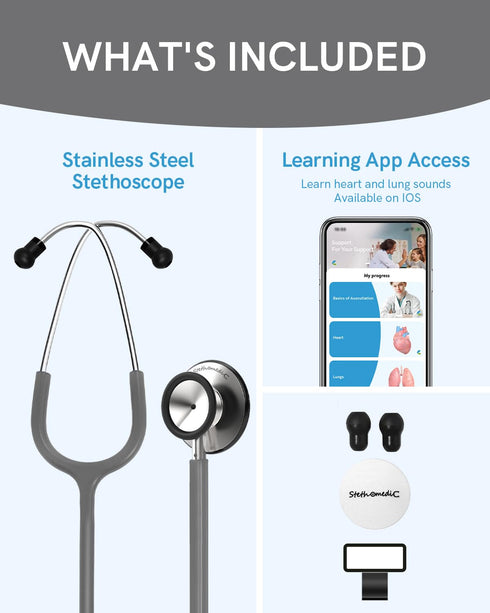 FriCARE Stethoscope for Nurses, Nursing Students, Vet - Replacement for Medical Diagnostic Gear, Grey Tubing