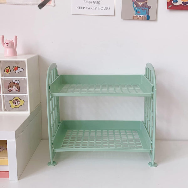 Desktop Storage Rack, Desk Shelf Makeup Desk Organizer Double Layer Desktop Storage Rack Skin Care Organizer (Light Green) by Gsycle