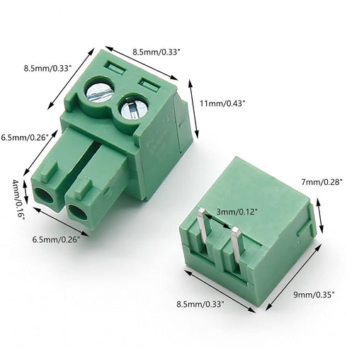 10Set 3.81mm Pitch Male Female 2-Pin PCB Screw Terminal Block Connector Plug KF2EDGK - Green