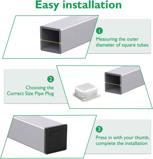 3" (75mm) 4 EASYEAH Plastic Hole Plugs White-Square Chair Leg Caps & Pipe Plugs, Tubing End Caps for Metal and Wood