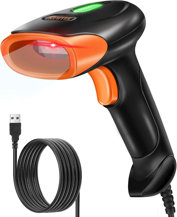 KUIIYER USB Barcode Scanner, 2D QR 1D Bar Code Scanners Wired Handheld Barcode