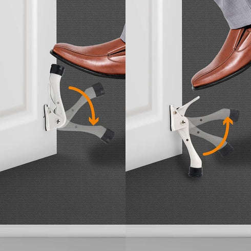 HASHI One Touch Kickdown Door Stopper, Heavy Duty Door Holder with Height-Adjustable Rubber Tips, White 4 inch, 2pack