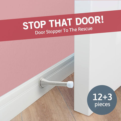 Jack N’ Drill Spring Door Stopper, 50 Pack Flexible Heavy Duty Door Stop for Home and Office