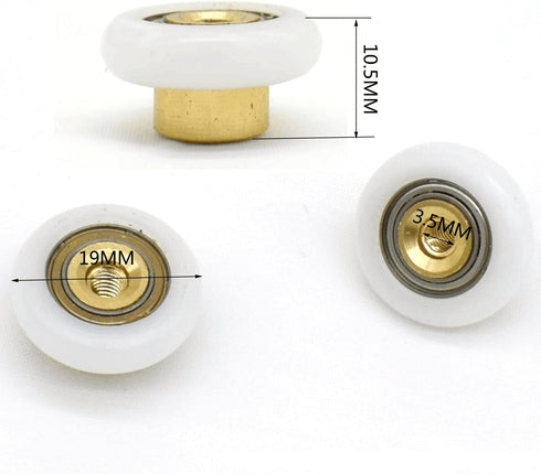 Set of 4 Dia 19mm Stainless Steel Shower Door Wheels, Rollers Runners, White, 19mm x 5mm (Stainless Steel, 4PCS)
