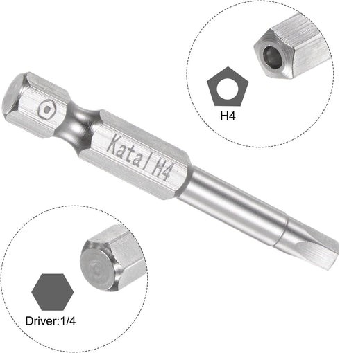 H4 Pentagon Screwdriver Bit, 1/4" Hex Shank, 2" Length Magnetic Security Power Tool