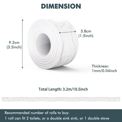 Kitchen & Bath Caulk Tape Sealant Strip, 1.5''x10.5FT PVC Self Adhesive Waterproof Decorative Tape for Toilet