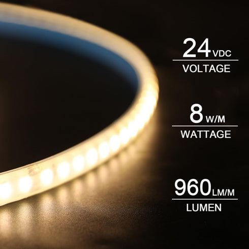 SLL HUT DC24V 3000K 5m 16.4ft 120 IP68 (3000K SuperlightingLED White LED Strip for Sauna Lighting, Flexible Long LEDs/m
