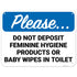 Please Do Not Deposit Feminine Hygiene Products Or Baby Wipes in Toilet