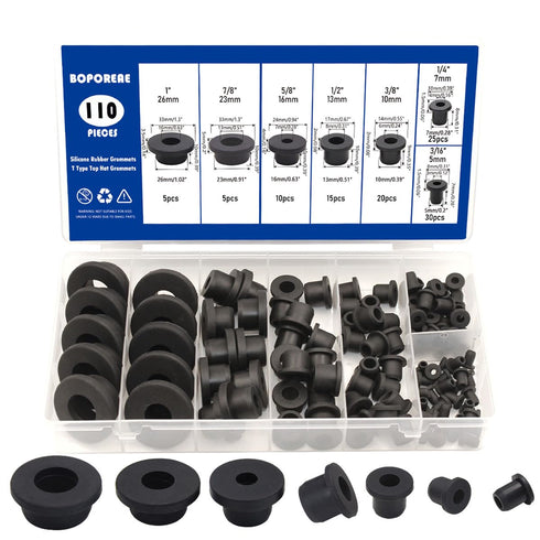 110PCS Tophat Silicone Rubber Grommets for Wiring Assortment Kit, Waterproof Automotive Firewall