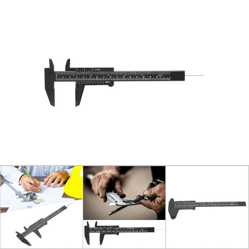 Plastic Vernier Caliper 150mm, High Accuracy 0.05mm Resolution, Double Sided Scale for Makeup, Student, Home (Black)