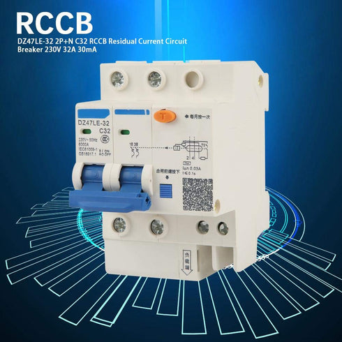 Oumefar Circuit Breaker, RCCB 2P + N Leakage Protection 32A Miniature Disconnect Switch 30mA High Sensitivity RCD Switch for Electrical Home Decoration
