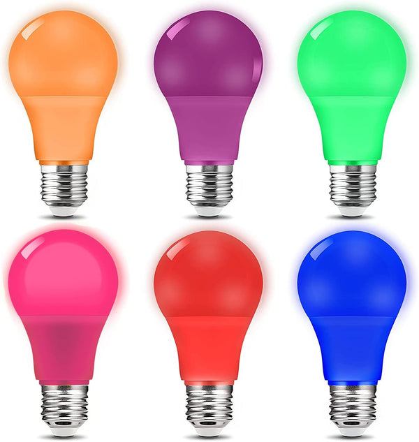 Colored Light Bulbs, 6 Pack - 9W (60W Equivalent) E26 Base for Halloween Christmas Party Lighting