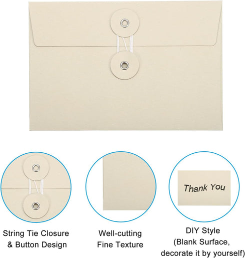 PATIKIL 15 Pcs Gift Card Envelopes with String Tie Closure for Christmas Card Holders, Grey
