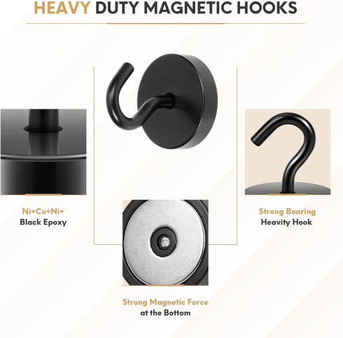 Neosmuk Black Magnetic Hooks, 120lb Heavy Duty Earth Magnets with Hook for Refrigerator, Extra Strong for Hanging