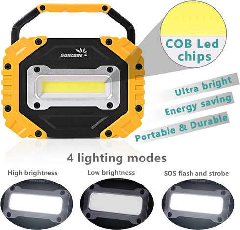 sunzone (2 Pack) Portable LED Work Light,AA Battery Powered Flood Lights,Super Bright Workshop Job Site Lighting