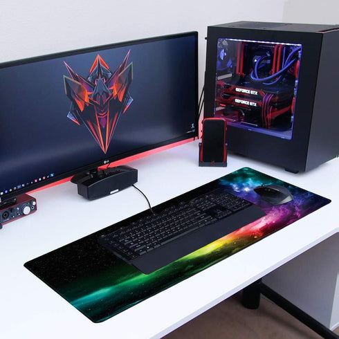 Benvo Extended Gaming Mouse Pad, Large 35.4x15.7x0.12 inch, Non-Slip Rubber Base, Aurora Light Pattern