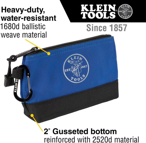 Klein Tools 55559 Stand-Up Zipper Bag Tool Pouch with Carabiners, 7-Inch Blue and 14-Inch Gray Utility Bags with Reinforced Bottom, 2-Pack by Klein Tools