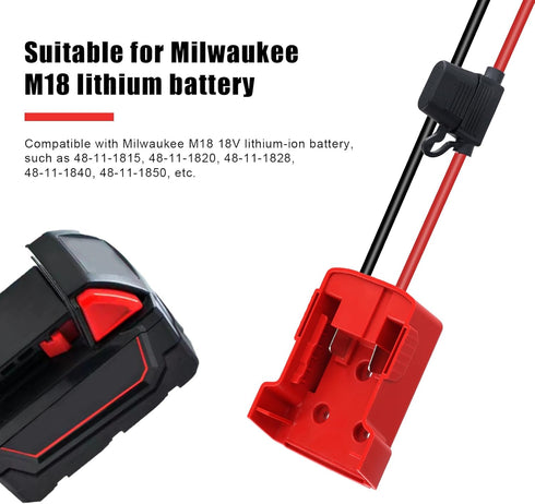 Power Wheels Adapter for Milwaukee M18 Battery, 12AWG Wire, 40A Fuse, Compatible with Fisher-Price 12V