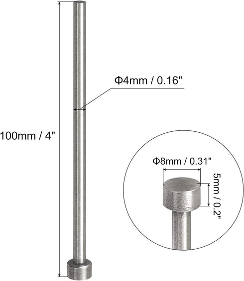 uxcell Straight Ejector Pins, 4mm (5/32") Dia. 65Mn Steel Round Tip Punch 100mm (4") Long for Mechanical Maintenance 5Pcs