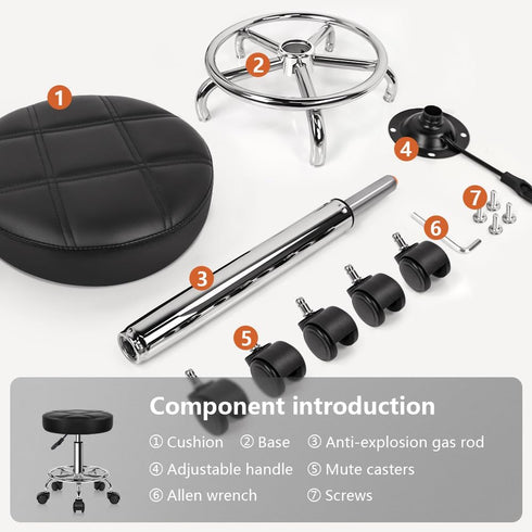 KKTONER Round Rolling Stool Chair PU Leather Height Adjustable Swivel Drafting Work SPA Shop Medical Salon Stools