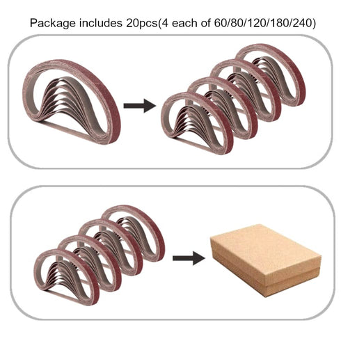 1/2 Inch x 18 Inch Sanding Belts, 20 Pack with 4 Each of 60/80/120/180/240 Grits for Woodworking, Metal Polishing