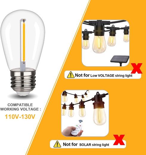 FUTIME 25 Pack S14 Bulbs, 1W Bulbs, E26 Bulbs 2200K. (S14 25Pack) LED String Light Shatterproof & Waterproof Outdoor