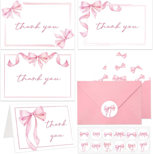 52 Pack Thank You Cards with Envelopes Pink Bow Thank You Cards