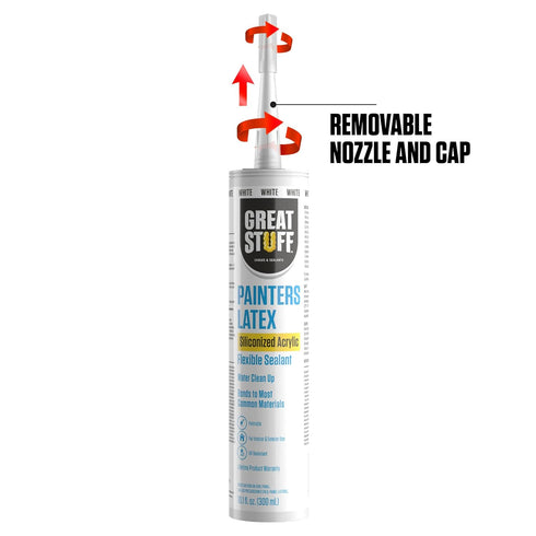 Great Stuff Acrylic Latex Paintable Caulking Sealant - White Caulk, Painters Caulk, Painters Latex Siliconized Acrylic Caulk, Paintable Caulk, White Caulking for Baseboards, Water Clean Up, 10.1 oz