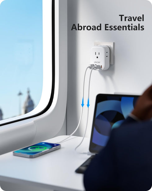 LENCENT Switzerland Travel Plug Adapter, Swiss Power Adaptor with 4 American Outlets, 4 USB Chargers