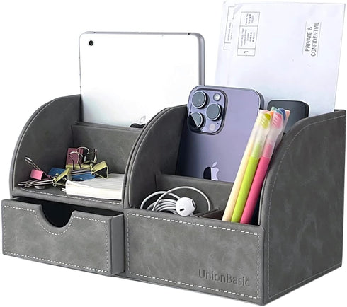 UnionBasic Multi-functional Leather Desk Organizer, Pen Holder for Office Stationery Storage