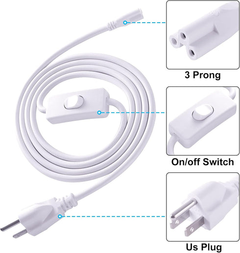 TRLIFE T5 T8 6FT T5 T8 (4 Pack) Power Cord, Long LED Light Cord with On/Off Switch, LED Wire Connector Power Cord