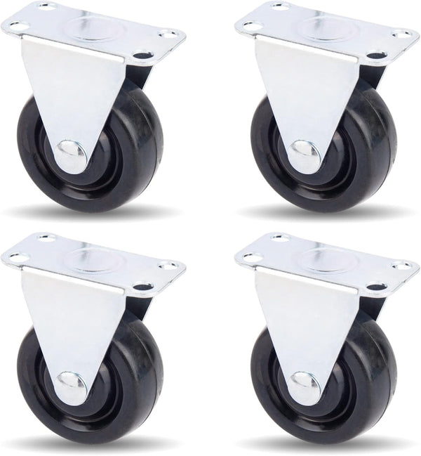 AUEAR 4 Pack 1.5 Inch Rubber Caster Wheels Heavy Duty Fixed Black Casters for Furniture