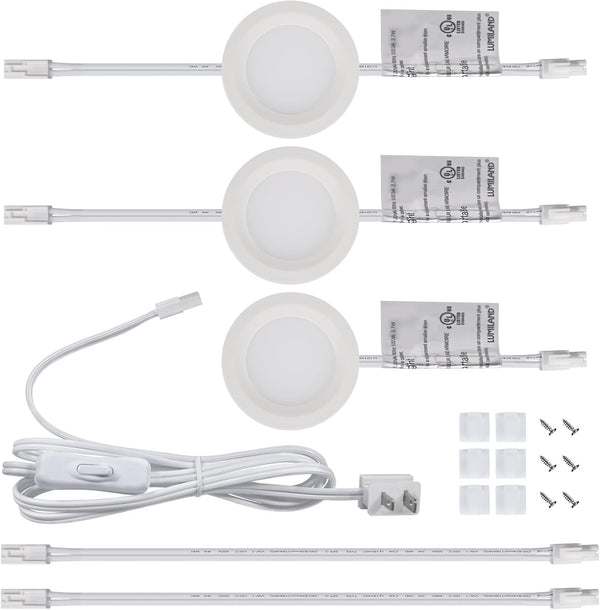 LUMILAND Wired LED Puck Lights (2.7Wx3) Plug-in Lighting Natural White (4000K), LED Cabinet