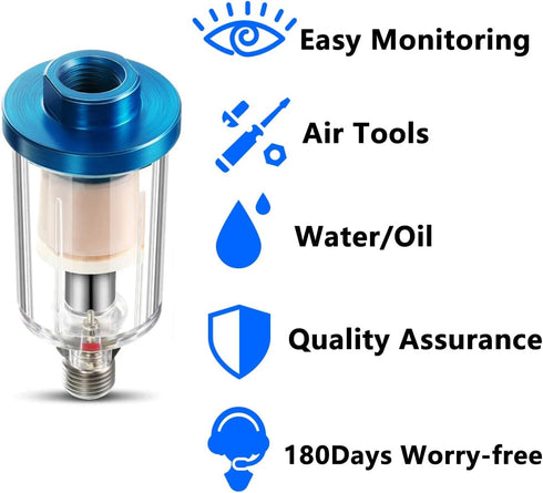 3Pack Oil Water Separator for Air Line, 1/4'' NPT Inlet and Outlet for Air-Compressor Tools and Accessories