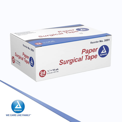 Dynarex Paper Surgical Tape, 1/2” x 10 yds, 24 Rolls, White, First-Aid Kit Essential