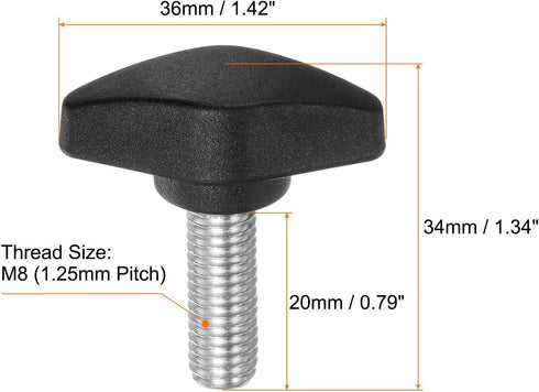 4pcs Tee Wing Knobs Thumb Screws M8 x 20mm Standard Male Thread Plastic T Knobs Handles Hand Clamping Knobs Grip Thumbscrew, Black by HARFINGTON