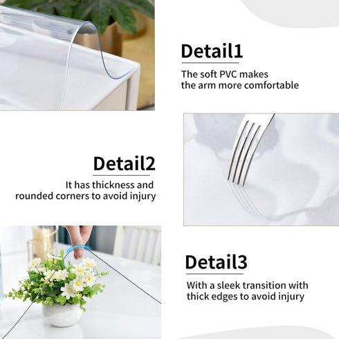 PIPRE 9.9x25,2mm Clear Table Protector, Thick Ultra Smooth Vinyl, Clear Table Mat for Bedroom Dresser, Table Cover