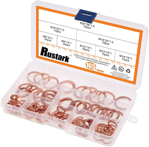 165 Pcs Copper Washer Assortment, 8 Sizes M6 M8 M10 M12 M14 M16 M18 M20 with Storage Case
