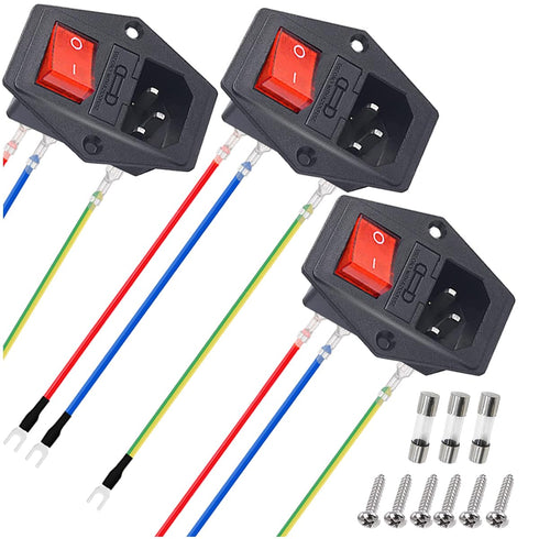 3Pcs AC 10A 15A 250V Rocker Switch Power Socket Inlet Module Plug, IEC320 C14 10A Male Power Switch