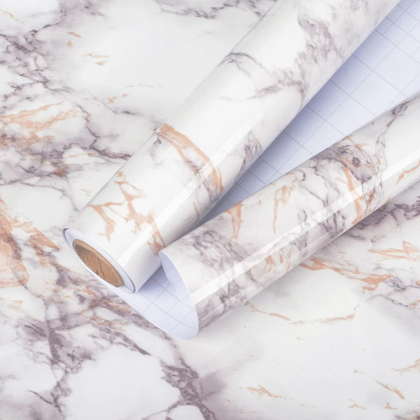 85" x15.8" White Brown Marble Contact Paper, Glossy Peel and Stick Wallpaper for Kitchen and Bathroom Countertops