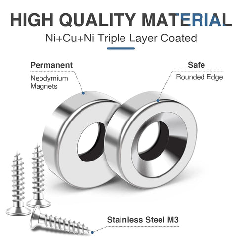50Pcs Countersunk MIKEDE Strong Magnets with Hole, Heavy Duty Rare Earth Magnet with Mounting Screws, Round Neodymium