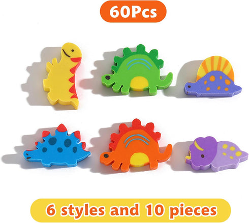 ZAKVOOR 60 Pack Dinosaur Pencil Erasers, Bulk for Classroom, Party Favor, Gift Filling, Home School Work Reward